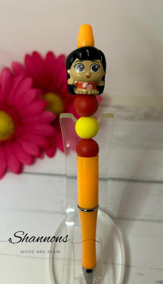 ORANGE SILICONE BEADED HAWAIIAN GIRL PEN