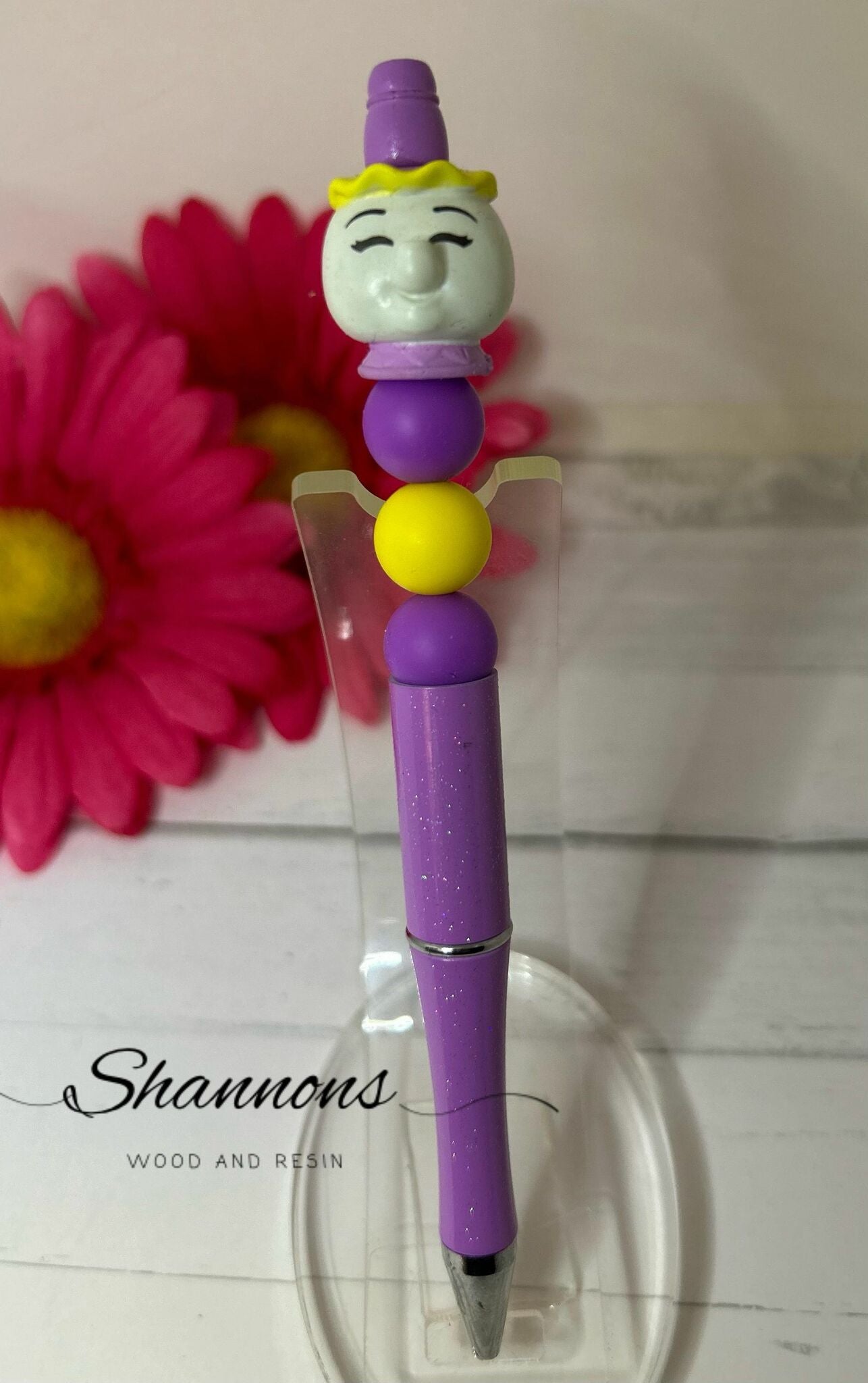 PURPLE SILICONE BEADED TEA POT PEN